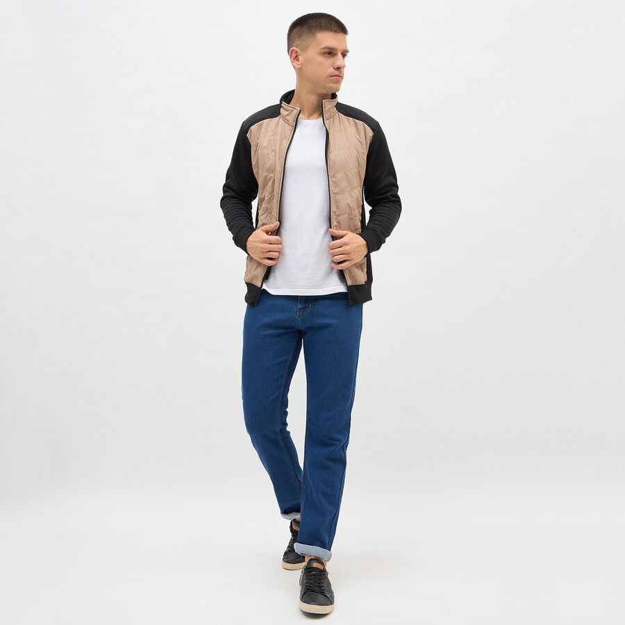 Men's Muted Beige and Jet Black High Neck Casual Sweatshirt, Beige, large image number null