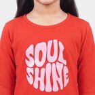 Girls Red Round Neck Regular Top, Red, small