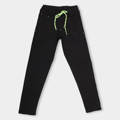 Kids' Jet Black Slim Fit Elastic Waist Jeans