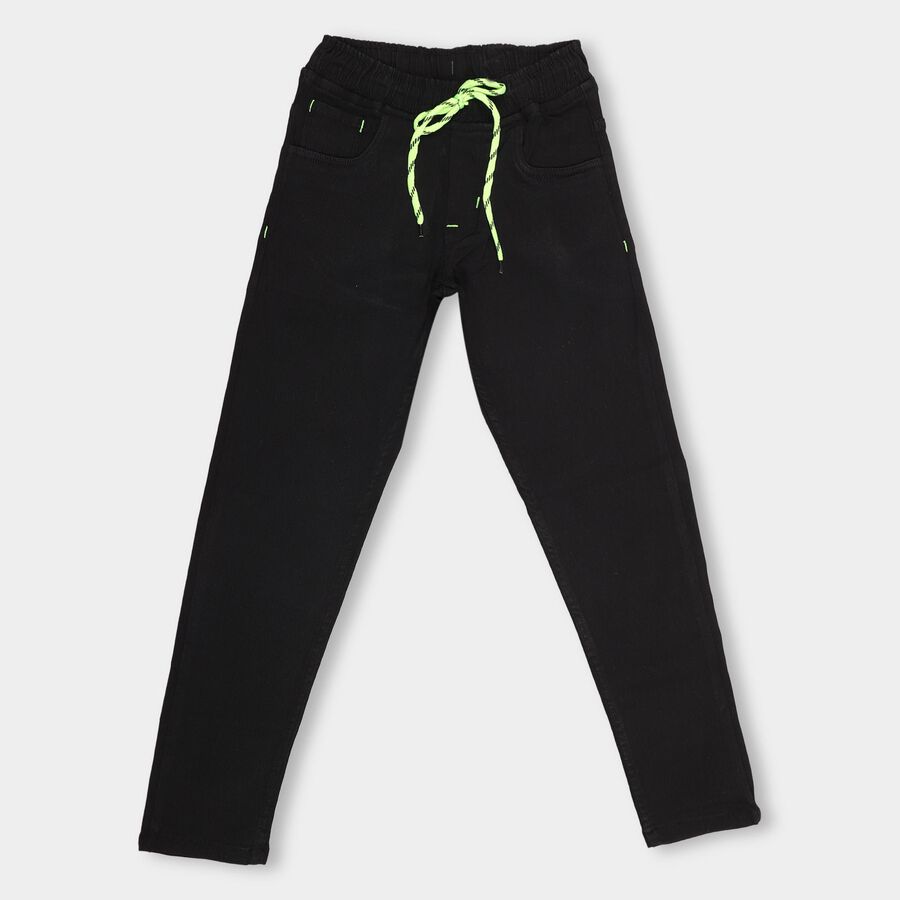 Kids' Jet Black Slim Fit Elastic Waist Jeans, Black, large image number null