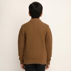 Boys Warm Brown Zip Neck Casual Pullover, Brown, small image number null