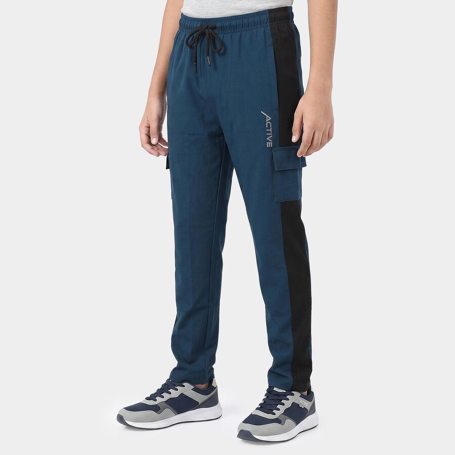 Boys' Navy Blue Straight Fit Cargo Pocket Cotton Blend Pyjama, Mid Blue, large