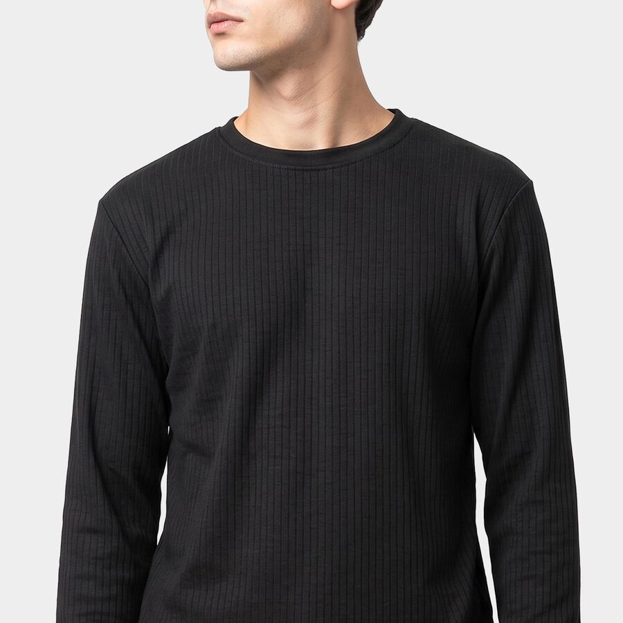 Men's Black Long Sleeve Thermal, काला, large