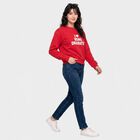 Women Fuchsia Crew Neck Graphic Print Sweatshirt, Fuchsia, small