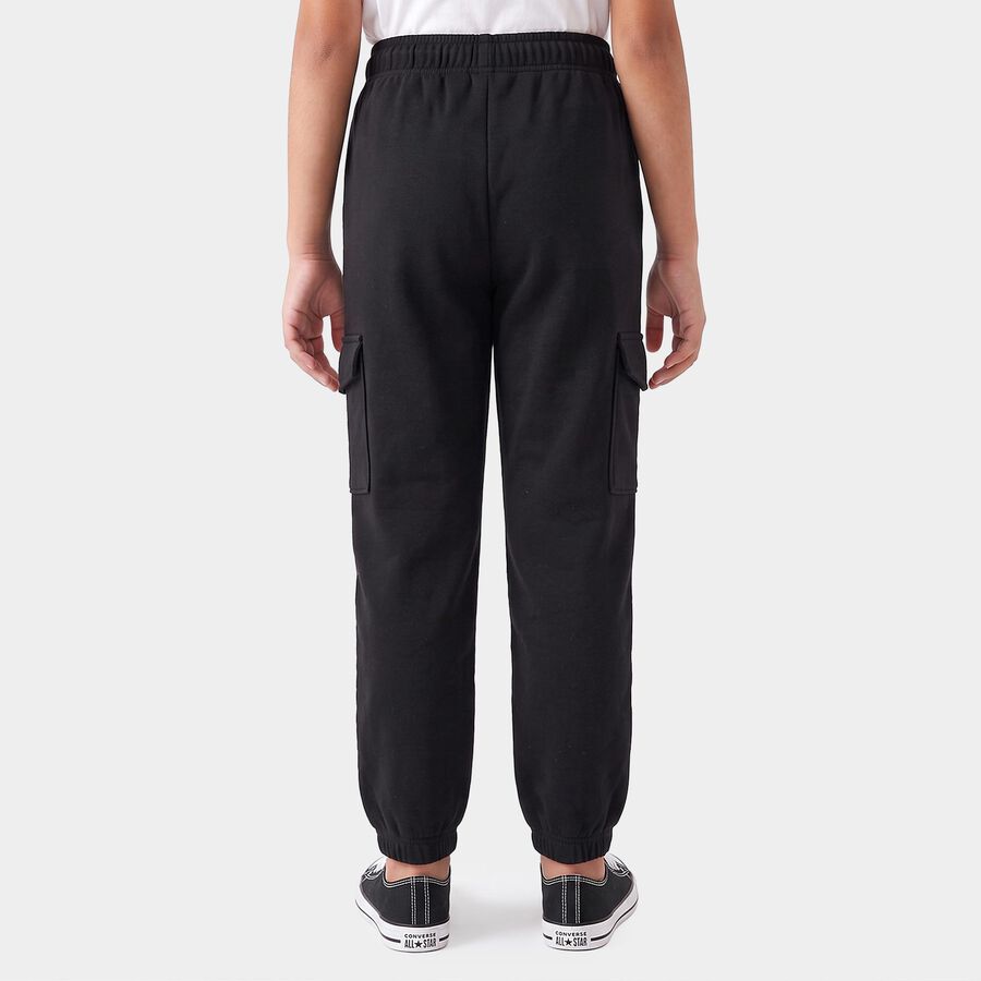 Girls Black Jogger Fit Solid Cargo Pocket Pyjama, Black, large