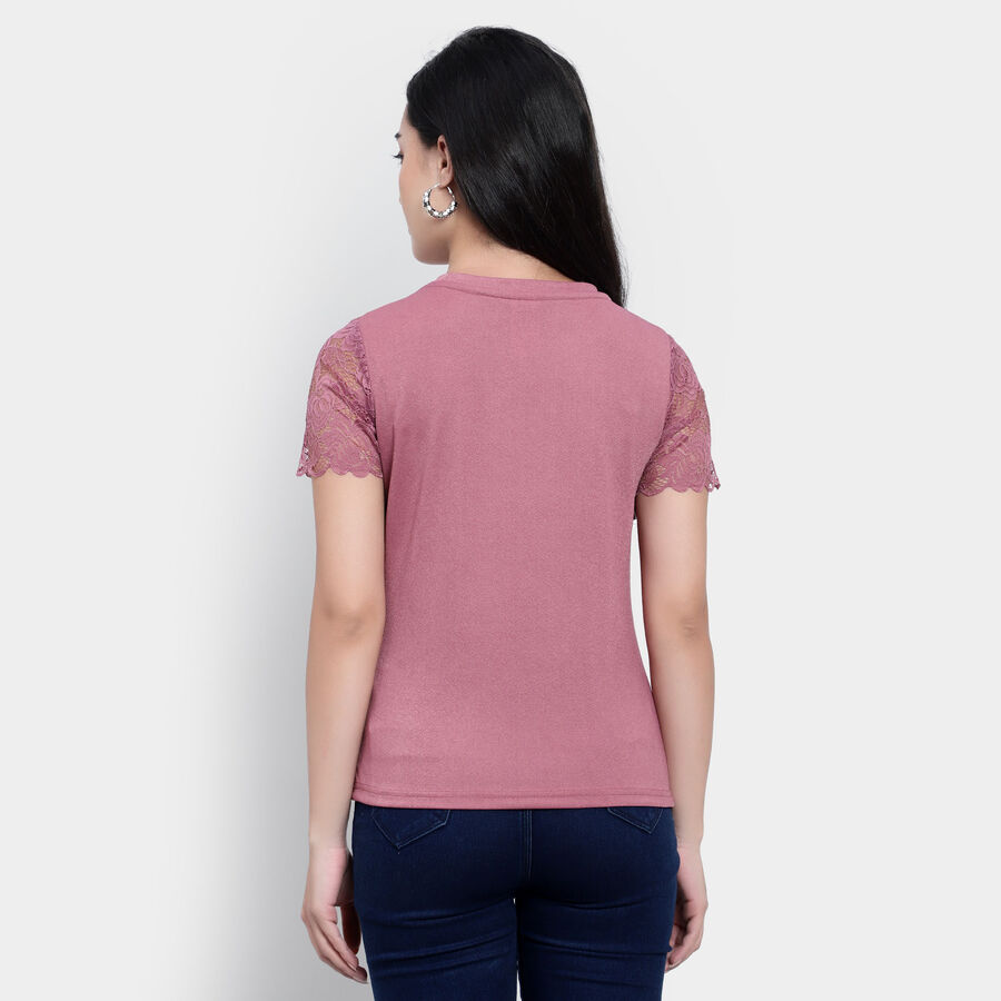 Solid Round Neck T-Shirt, Purple, large image number null