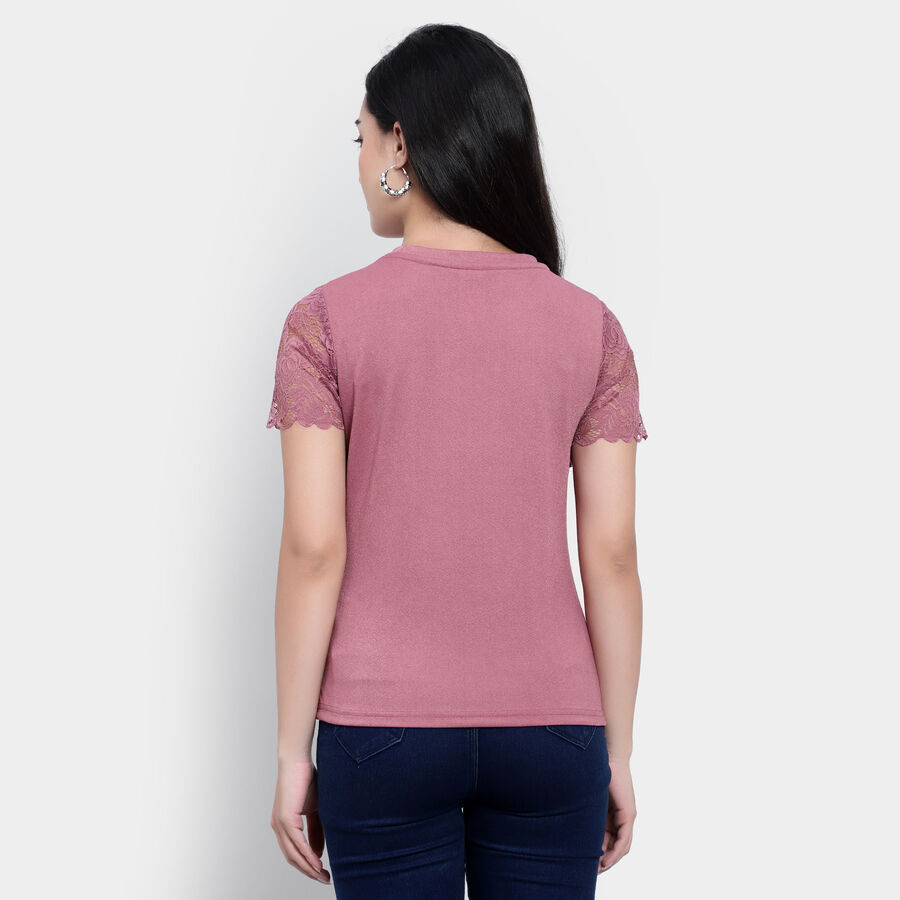 Solid Round Neck T-Shirt, बैंगनी, large image number null