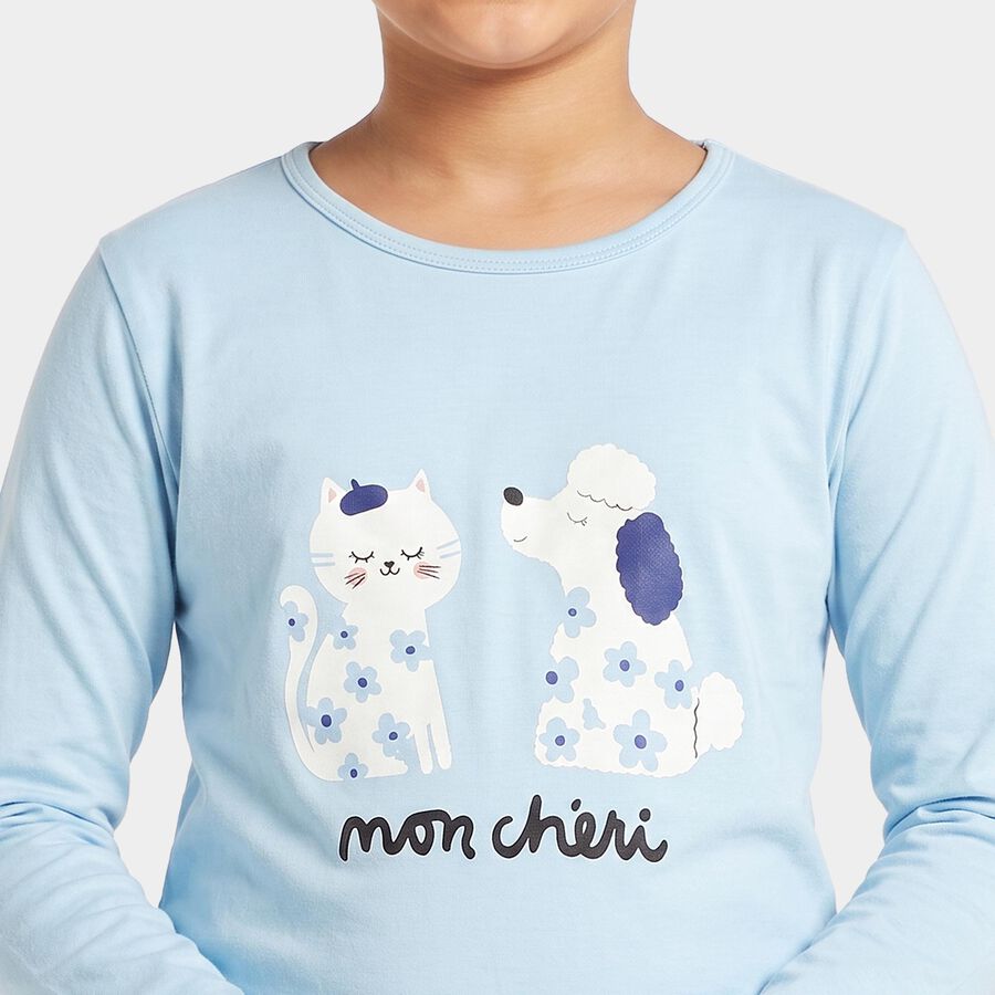Girls Light Blue Round Neck Regular Top, हल्का नीला, large