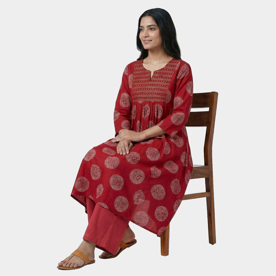 Women's Maroon Round Neck Classic Kurta, Maroon, large