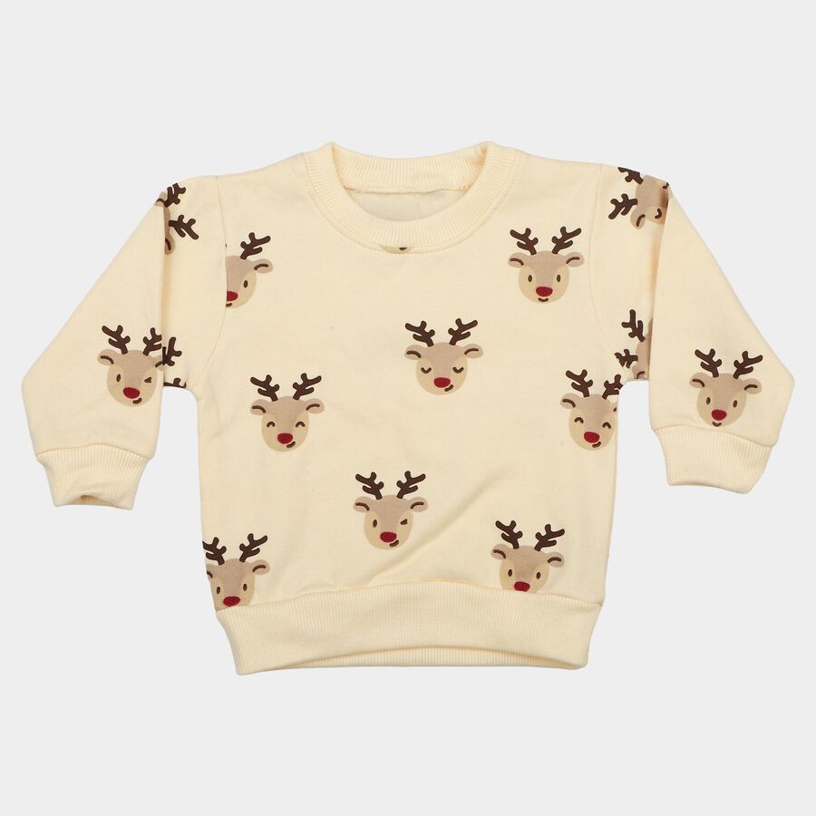 Infants' Beige Round Neck Pullover Sweatshirt, गहरा पीला, large