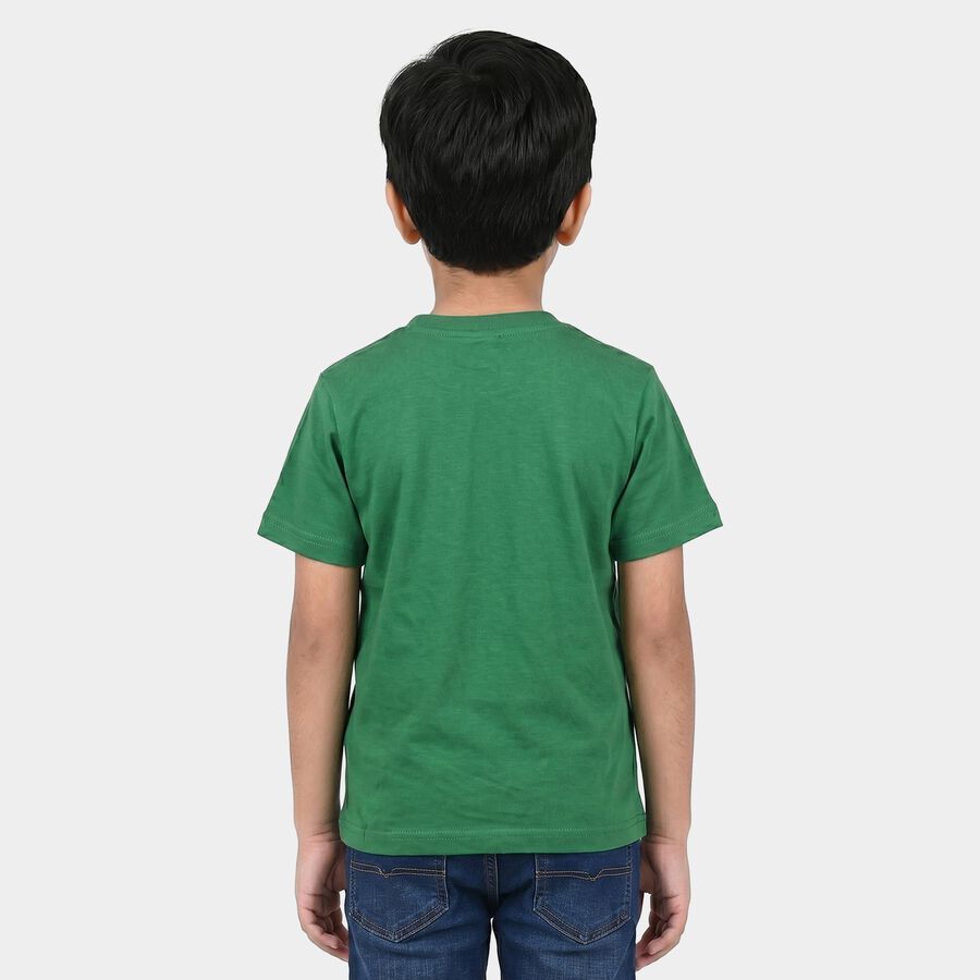 Boys Green Crew Neck Regular Boys T-Shirt, गहरा हरा, large