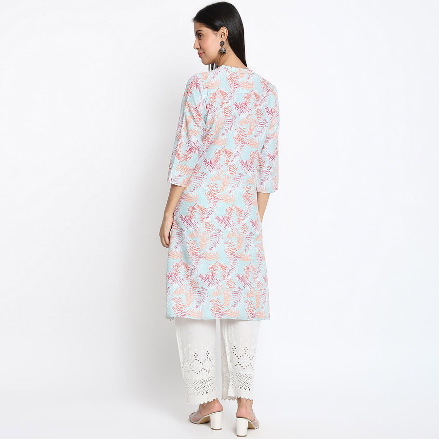 Printed 3/4th Sleeves Flared Kurta, Light Green, large image number null