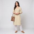 Women's Beige Round Neck Embroidered Kurta, Beige, small