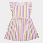 Girls' Multicolour Striped Flutter Sleeve Fit and Flare Frock, Off White, small