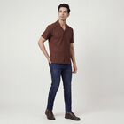 Men's Brown Spread Collar Casual Shirt, Brown, small