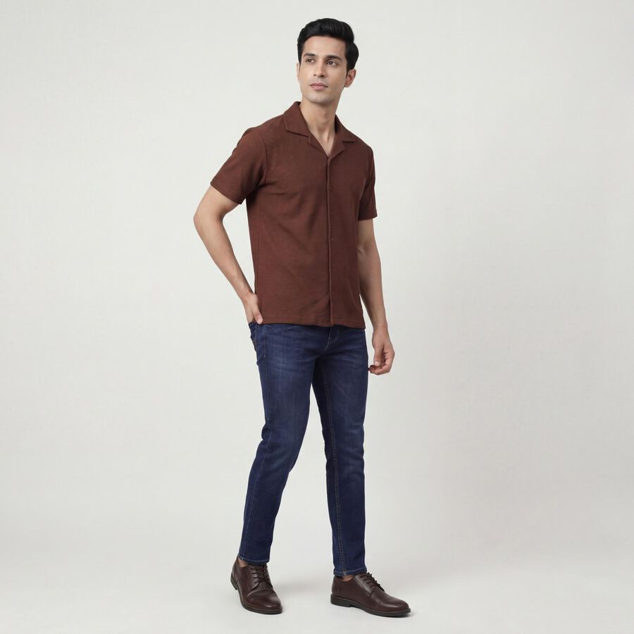 Men's Brown Spread Collar Casual Shirt, Brown, large