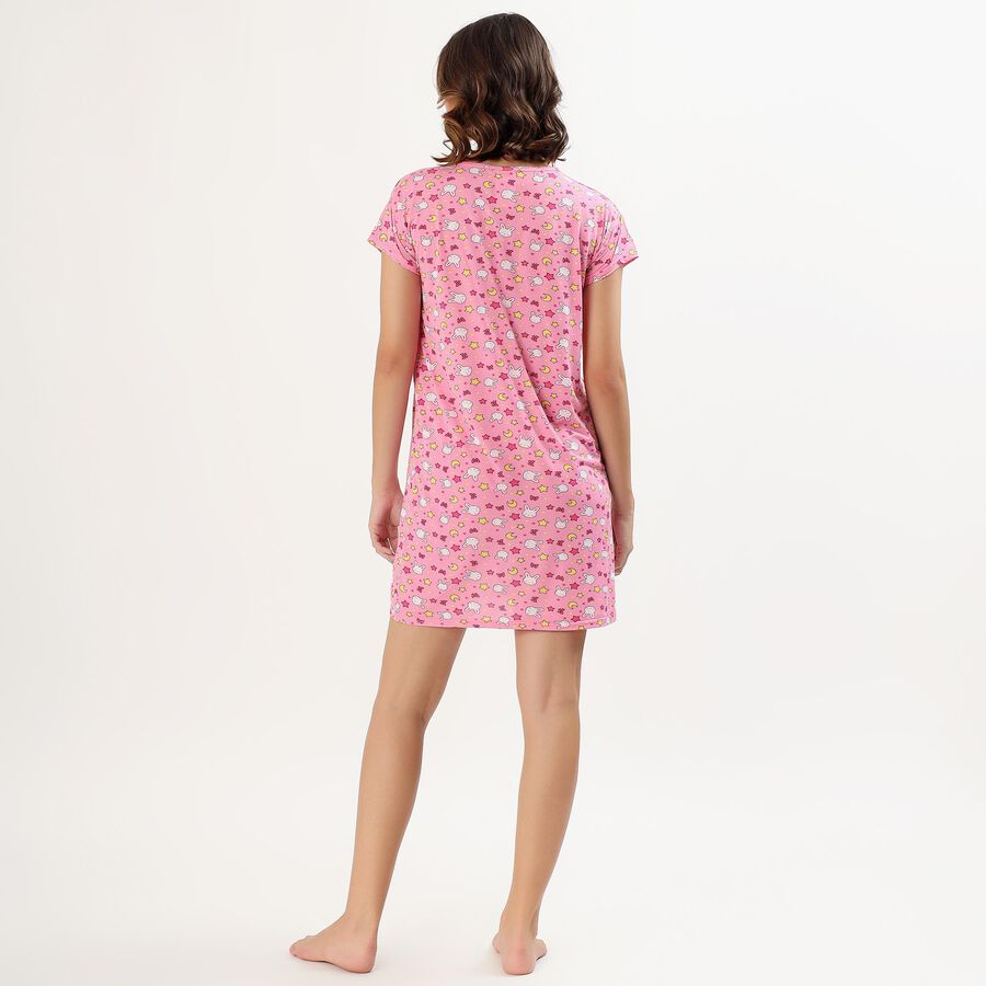 Women's Bright Pink Round Neck Casual Nighty, गुलाबी, large image number null