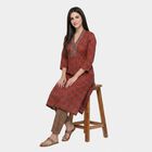 Women's Maroon V-Neck Printed Kurta, Maroon, small