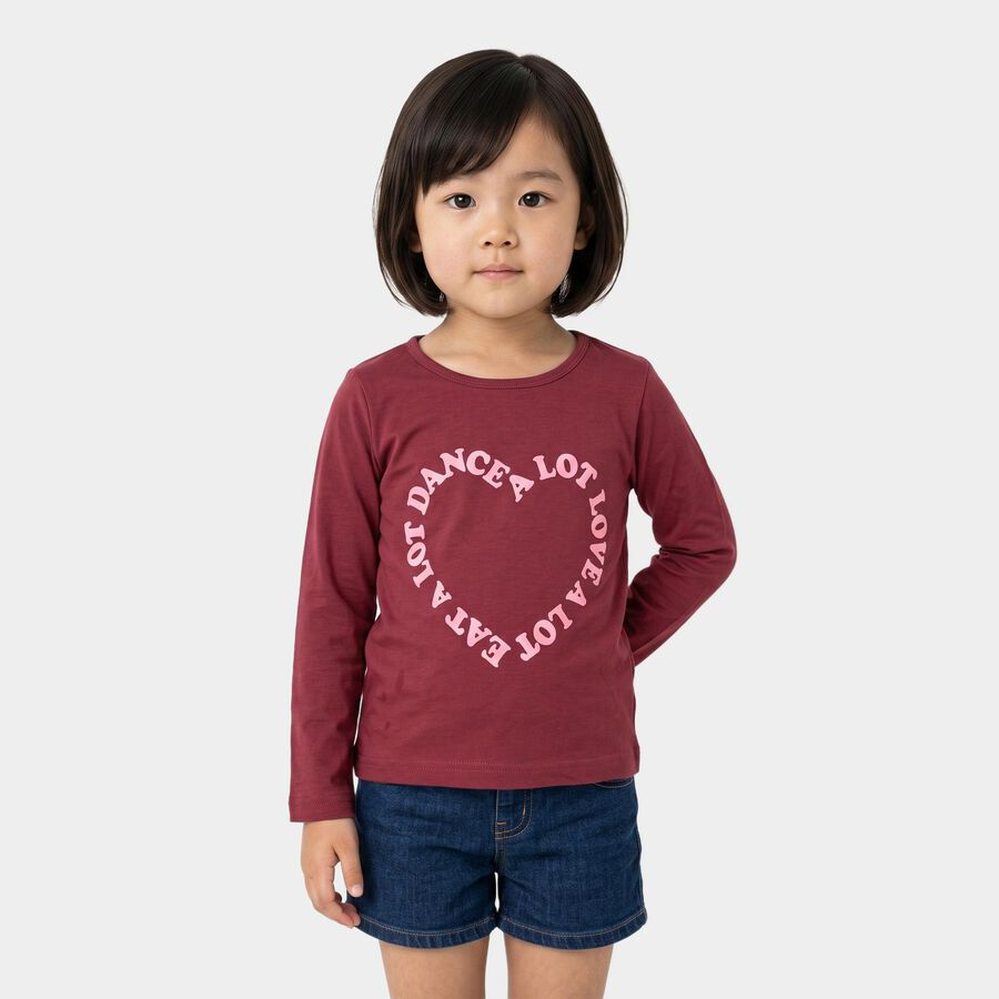 Girls' Purple Round Neck Regular Top, Purple, large