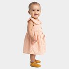 Infants' Peach Sleeveless Fit and Flare Ruffled Collar Frock, Peach, small