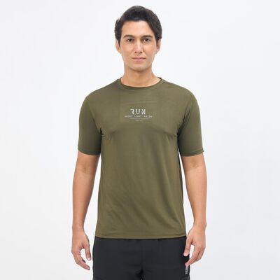 Men's Muted Olive Green Crew Neck Athleisure Drifit T-Shirt