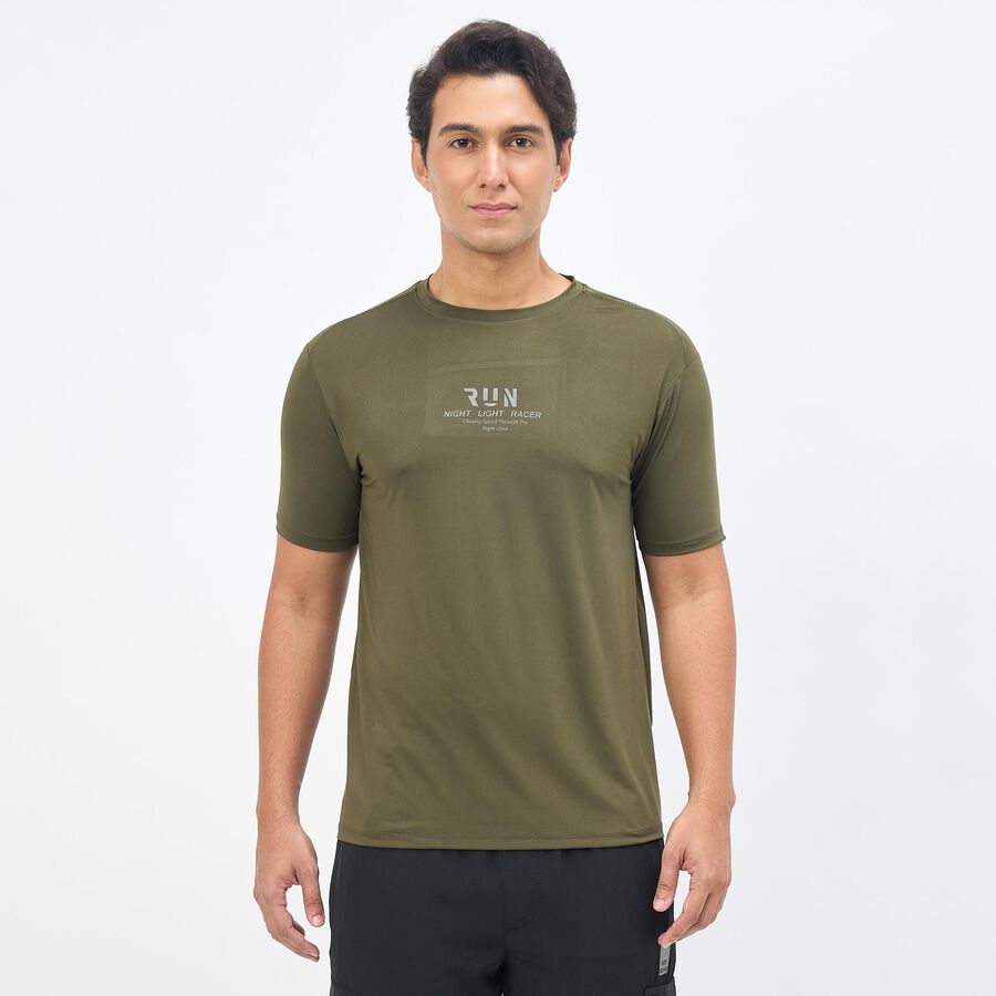 Men's Muted Olive Green Crew Neck Athleisure Drifit T-Shirt, ओलिव, large