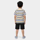 Boys White 100% Cotton Round Neck Striped Graphic Baba Suit, White, small