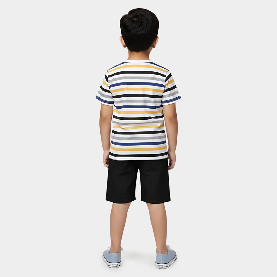 Boys White 100% Cotton Round Neck Striped Graphic Baba Suit, White, large