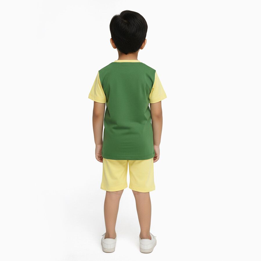 Boys' Dark Green Cotton Round Neck Cartoon Print Baba Suit, गहरा हरा, large image number null