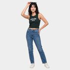 Women's Green Cotton Blend Round Neck Crop T-Shirt, गहरा हरा, small