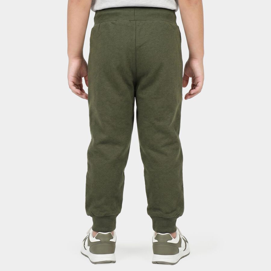 Boys Olive Green Jogger Solid Cotton Blend Pyjama, Olive, large
