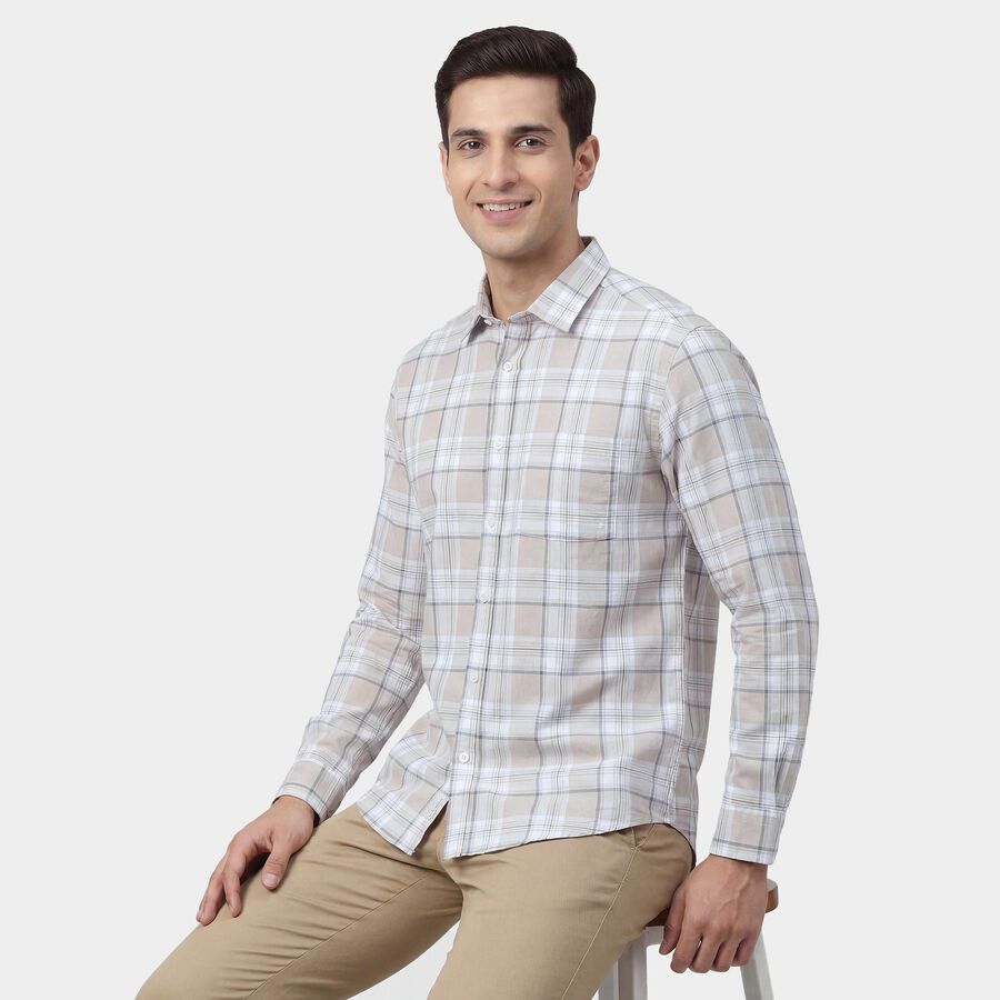 Men's Beige Cotton Spread Collar Casual Shirt, गहरा पीला, large