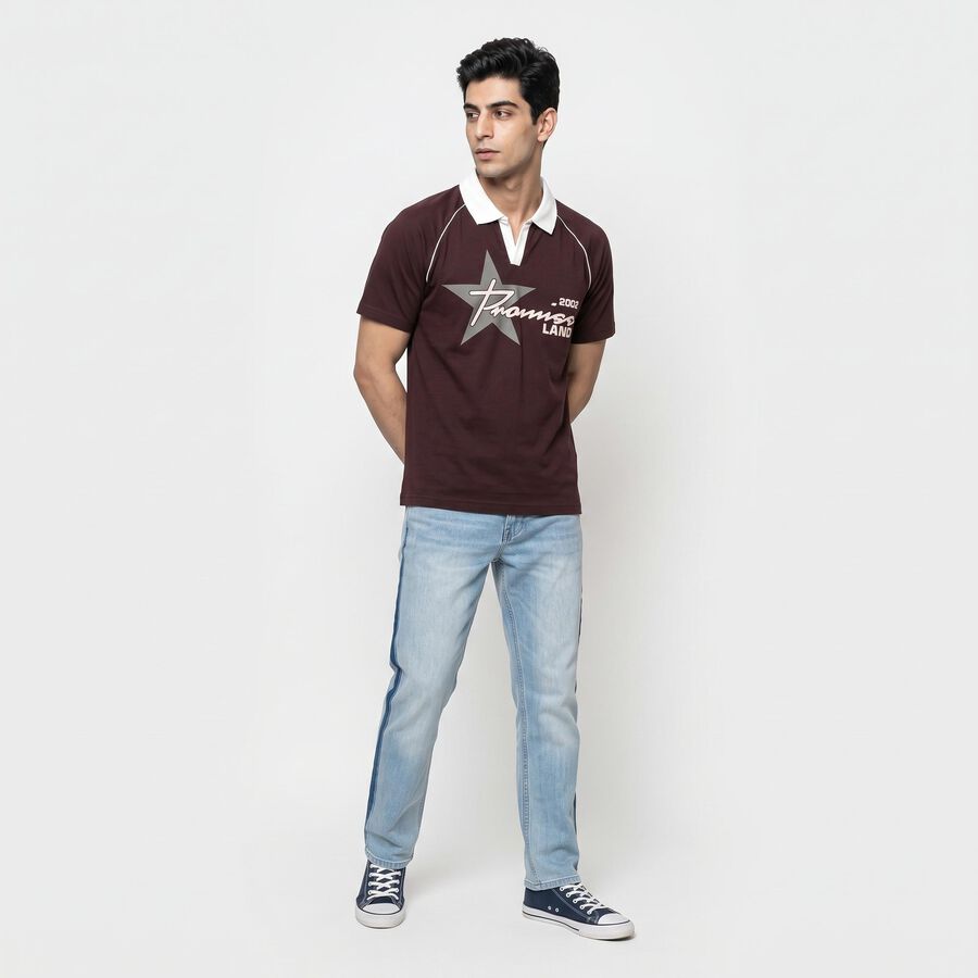 Men's Brown Polo Neck Graphic Print Polo T-Shirt, Brown, large