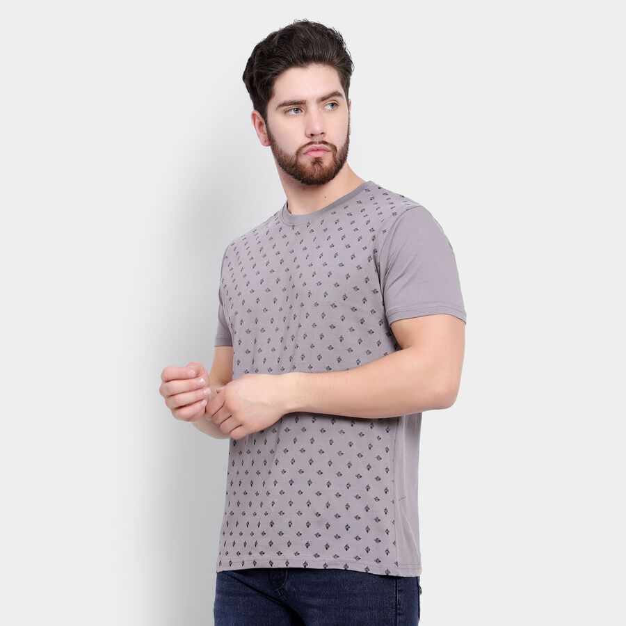 Cotton Solid Round Neck T-Shirt, Dark Grey, large image number null