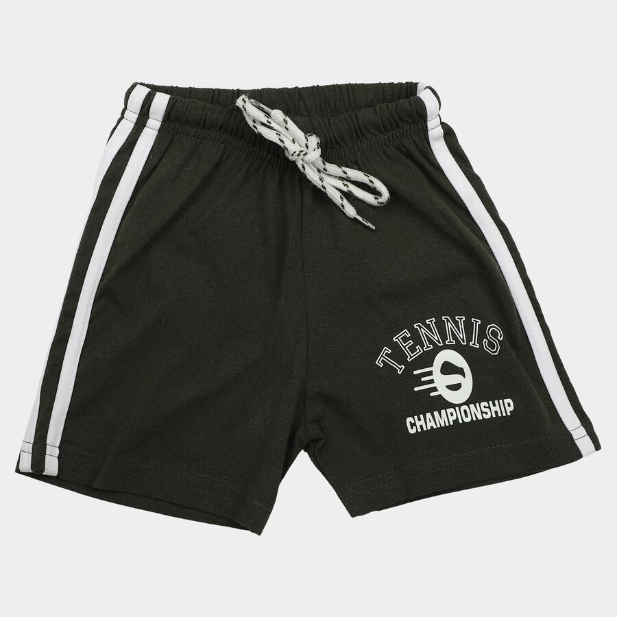 Boys Olive Green Regular Fit Graphic Print Bermuda Shorts, ओलिव, large