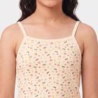 Girls' Peach Cotton Square Neck Sleeveless Vest, पीच, small