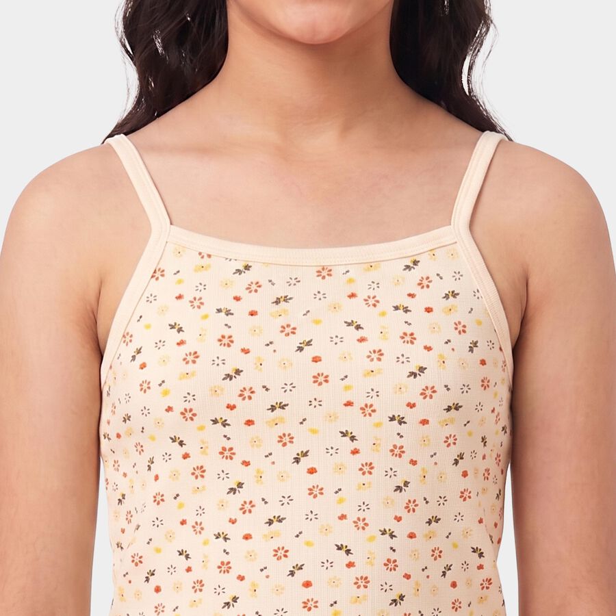 Girls' Peach Cotton Square Neck Sleeveless Vest, पीच, large