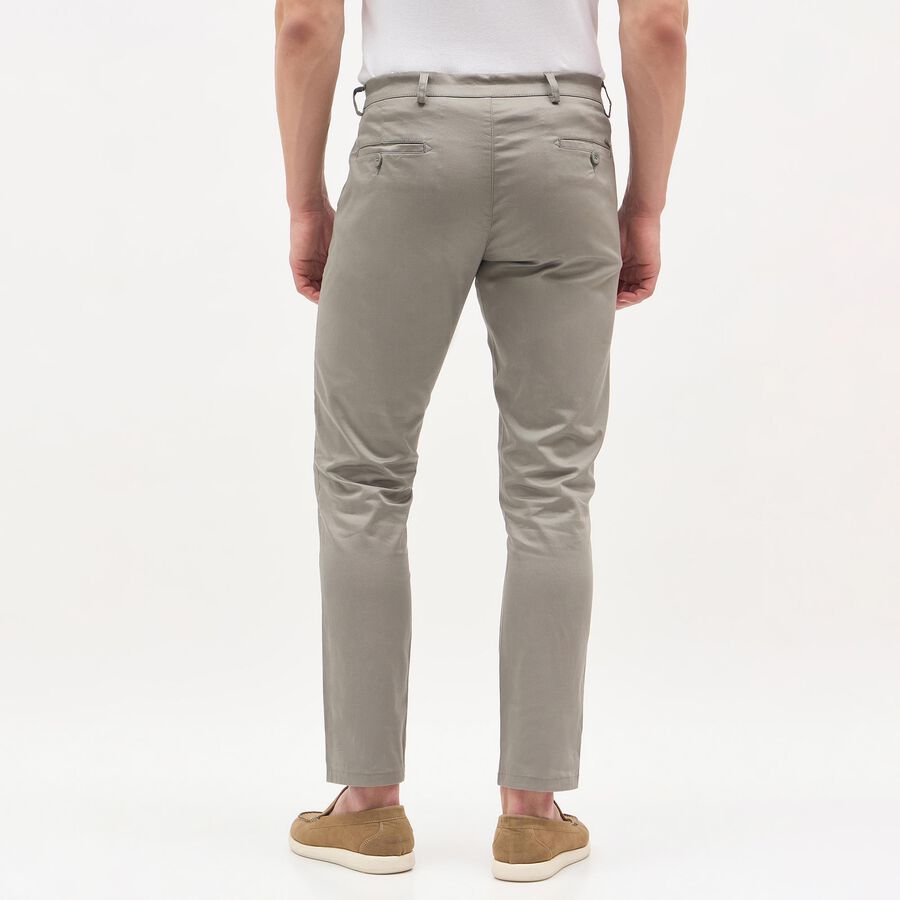 Men's Muted Grey Slim Fit Flat-Front Casual Trousers, हल्का ग्रे, large