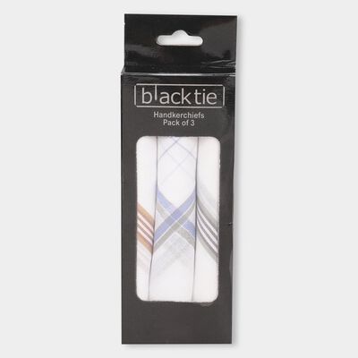 Men's White Checked Pack of 3 Handkerchief