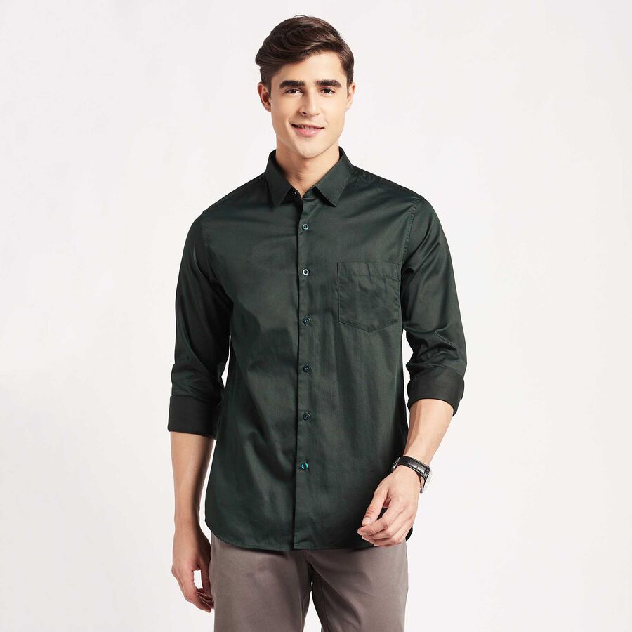 Cotton Solid Casual Shirt, Dark Green, large image number null