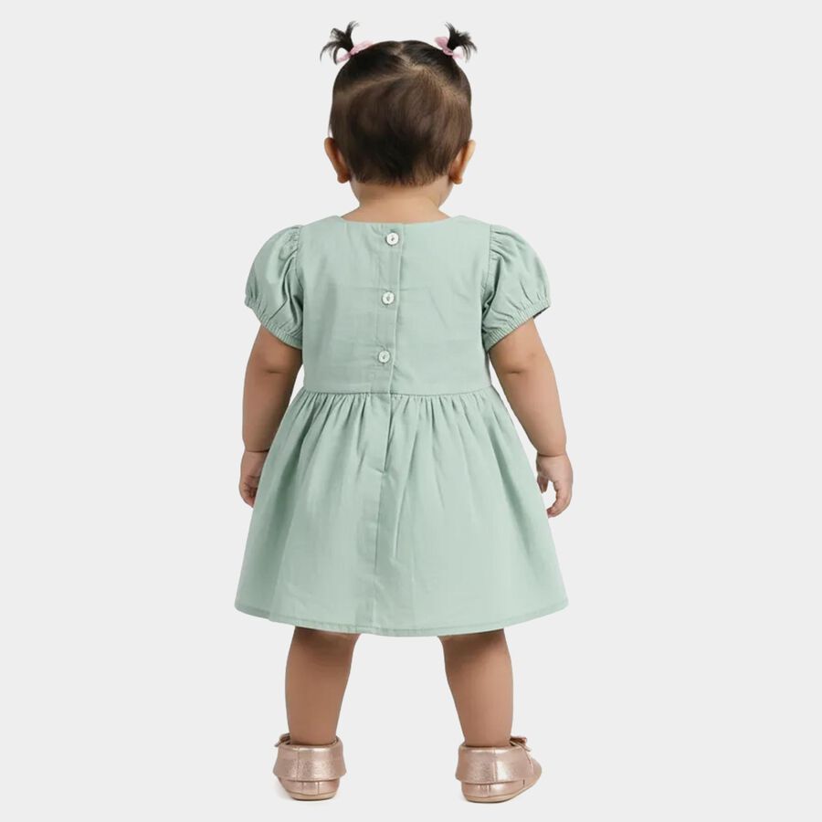 Infants' Aqua Cotton Puff Sleeve Embroidered Fit and Flare Frock, Aqua, large