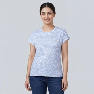 Women's Blue Round Neck Casual T-Shirt