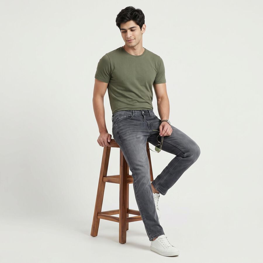 Men's Grey Slim Fit Washed Jeans, Light Grey, large