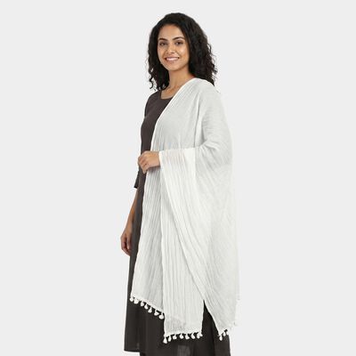Women's White Self Design Dupatta