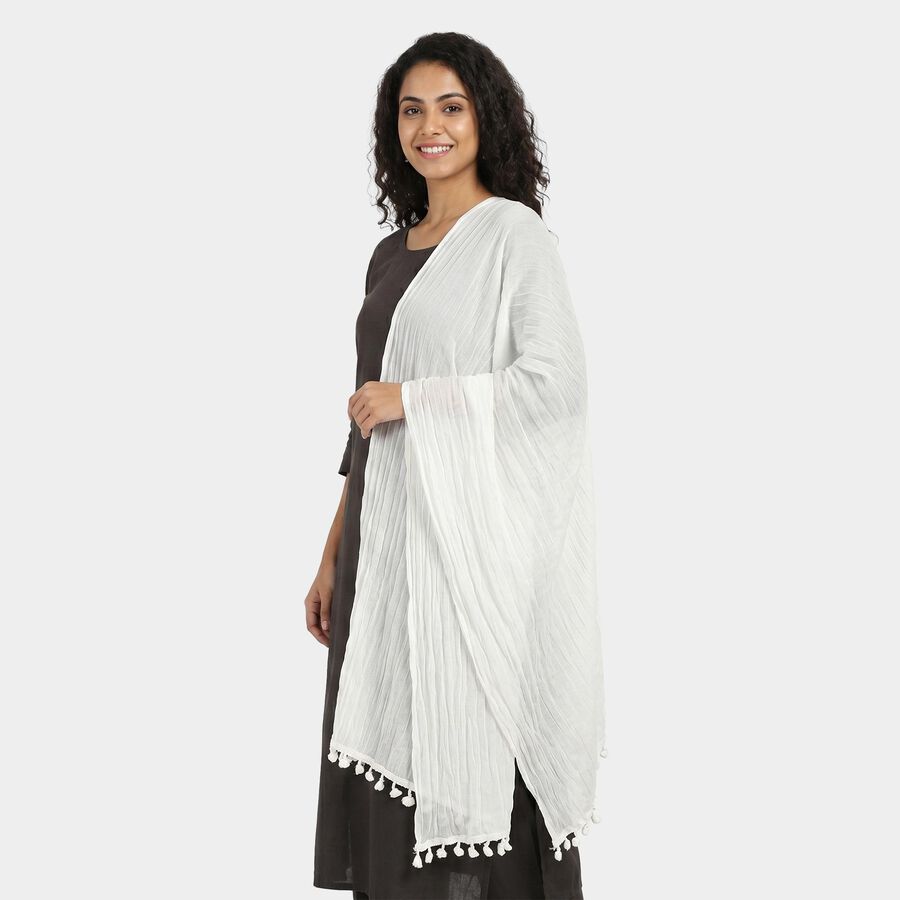 Women's White Self Design Dupatta, सफ़ेद, large