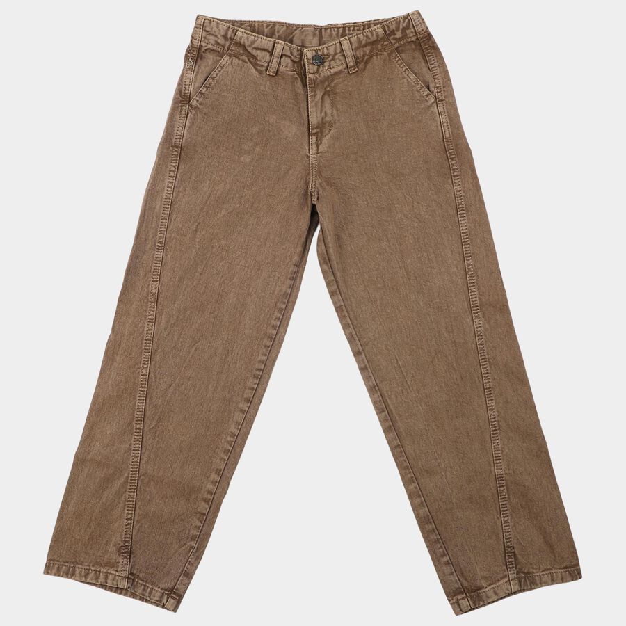 Girls Brown Straight Fit Washed Jeans, Brown, large
