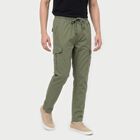 Men's Olive Green Regular Fit Cargo Jogger, गहरा हरा, small