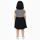 Girls' Black and White Striped Animal Applique Casual Frock, Navy Blue, small image number null