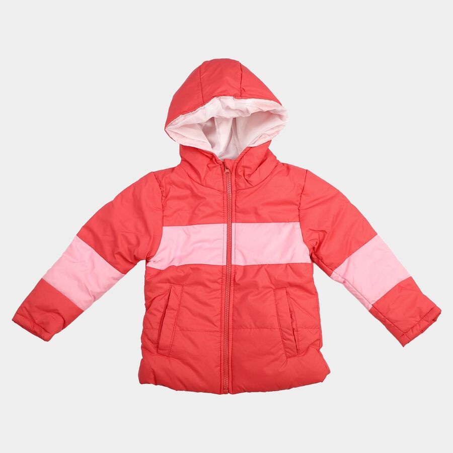 Girls' Coral Hooded Puffer Jacket, Coral, large