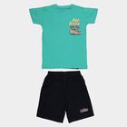 Boys' Light Green Cotton Round Neck Graphic Baba Suit, Light Green, small